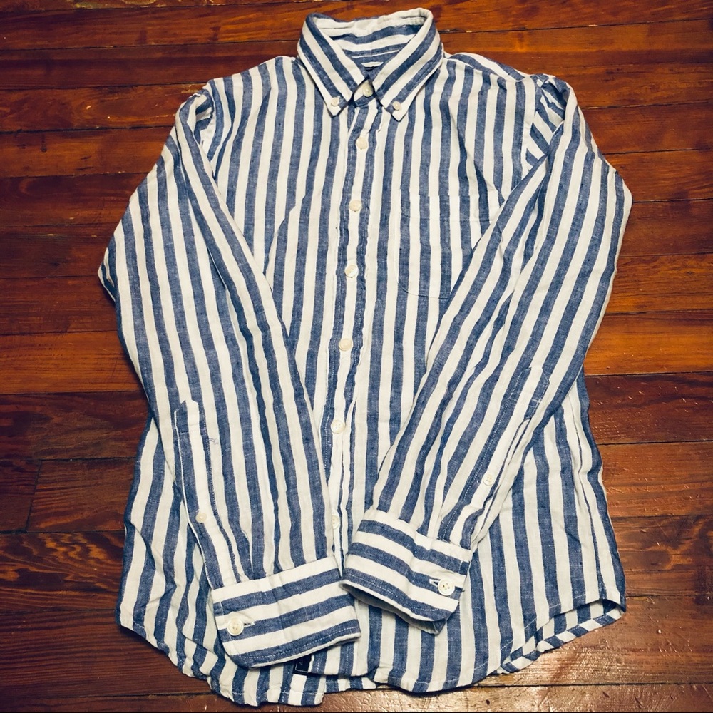 Abercrombie Linen Shirt - White/blue stripes
